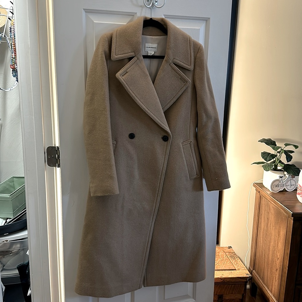 Club Monaco Double-Breasted Camel Wool Pea Coat